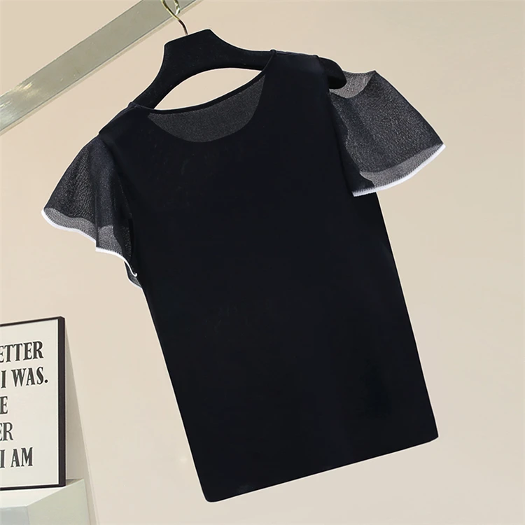 

Spring Summer Irregular Ruffled Collar Jumper Sleeveless Cotton Short Sleeve Loose T-shirt Women's New Top Fashion In 2021
