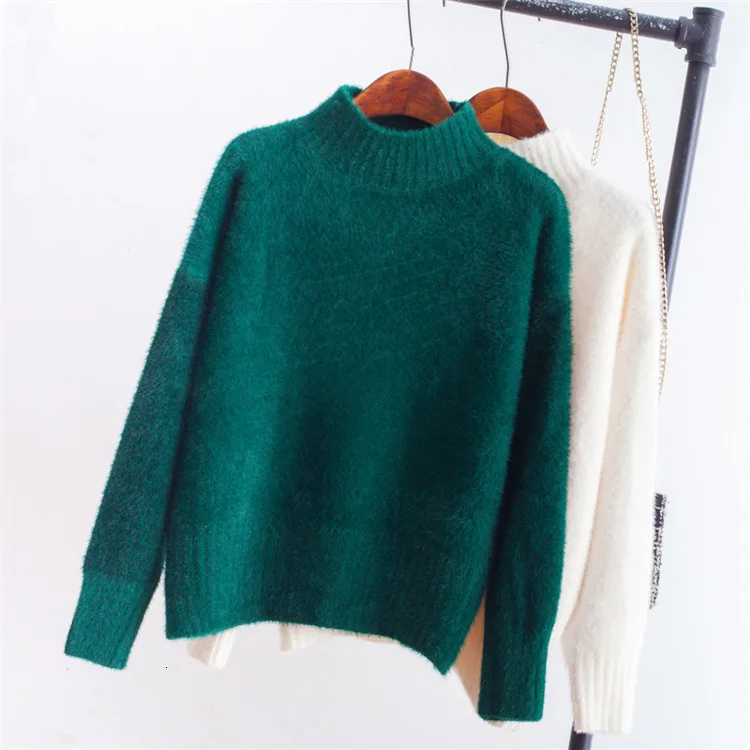 H. SA manteau femme hiver, зимний свитер с высоким воротом, джемперы ярких цветов, синие одноцветные пуловеры, теплый вязаный свитер в Корейском стиле