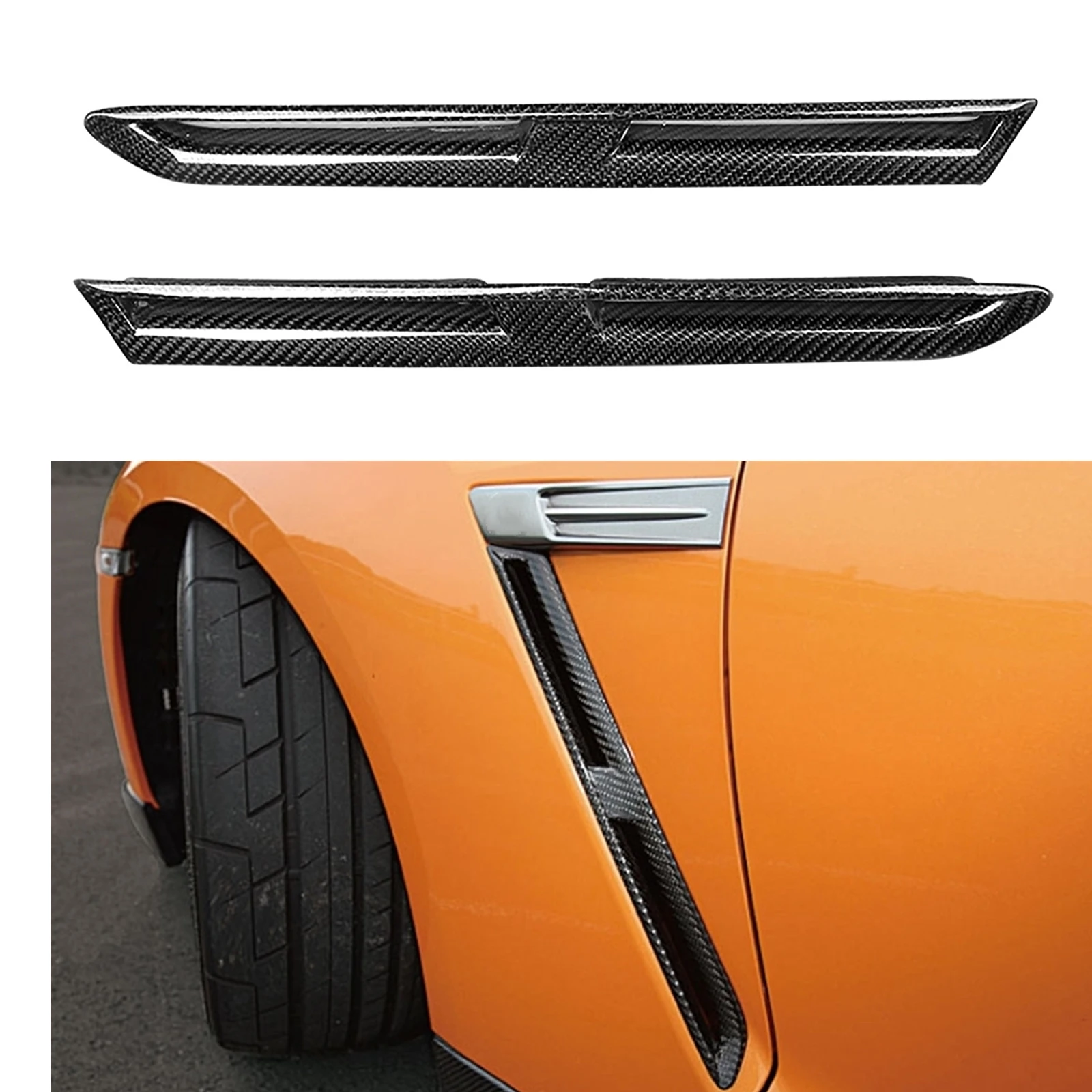 

For Nissan GTR R35 2009-2016 Real Carbon Fiber Front Fender Side Air Vent Trim Car Duct Outlet Spoiler Strip Splitter Canard Lip