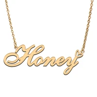 love heart honey name necklace for women stainless steel gold silver nameplate pendant femme mother child girls gift