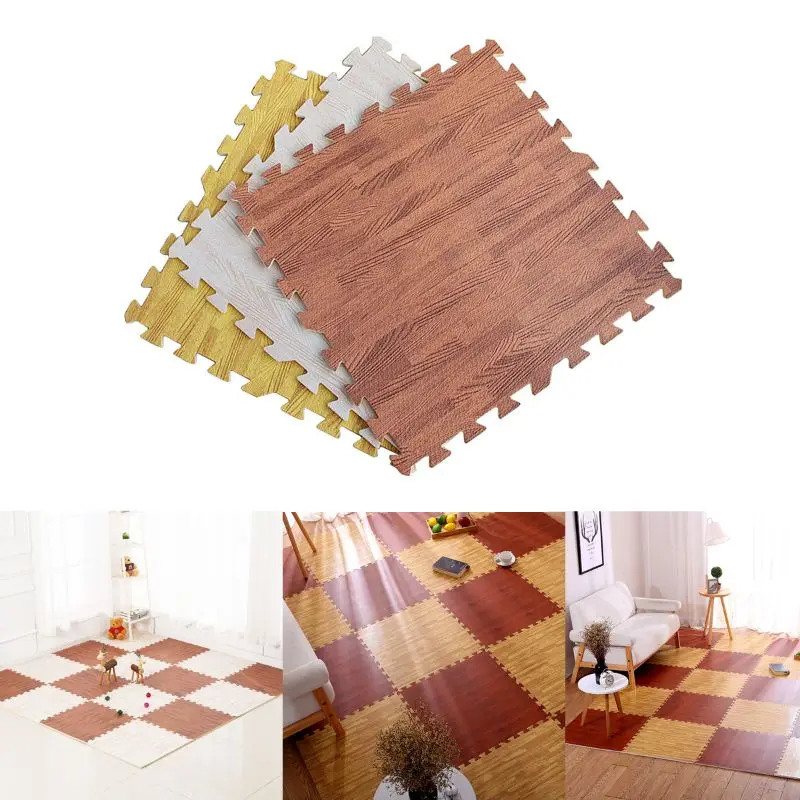 

Soft Eva Foam Puzzle Crawling Mat;10pcs Wood Interlock Floor Tiles;Waterproof Ru