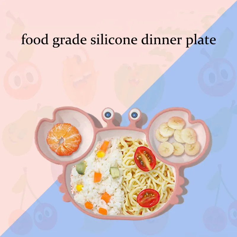 Посуда на присоске из силикона с нескользящей сеткой для детей мультяшный краб