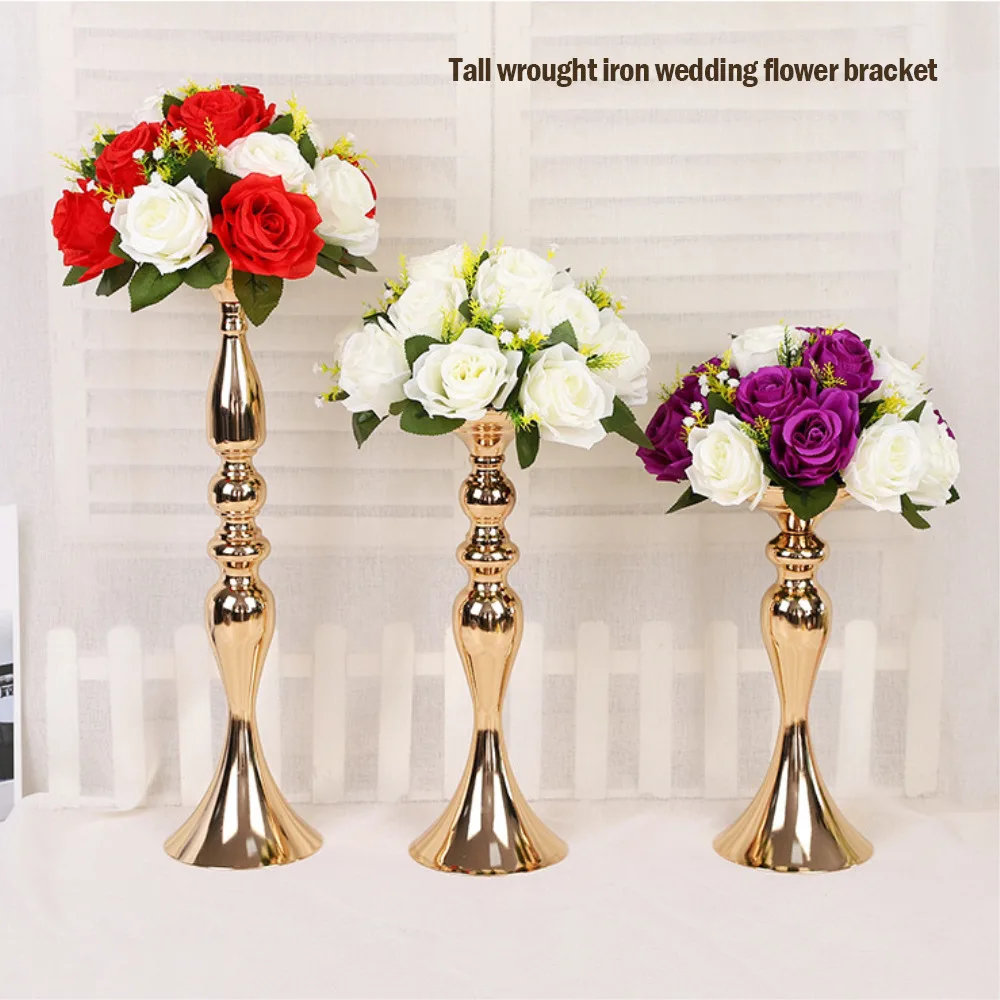 

Gold White Silver Candle Holders Metal Candlestick Flower Stand Vase Table Centerpiece Event Flower Rack Road Lead Wedding Decor