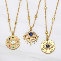 trend copper gold plated clavicle bead chain blue evil eye pendant necklace round colorful zircon enamel eye choker jewelry gift