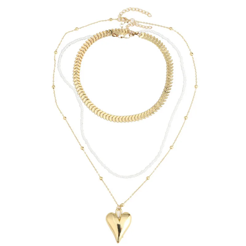 

Ant Angel Boutique Jewelry Necklace Sets for Women Summer Beach Woven Beaded Layered Heart Pendant with Fish Scale Chain