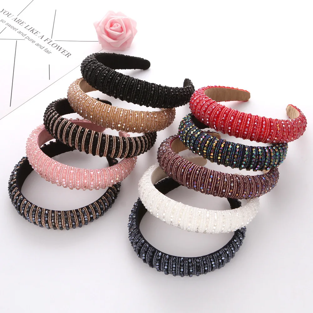 

New Designer Full Crystal Elegant Sparkly Headbands for Women Rhinestone Padded Handmade Sponge Headband Female Wholesale