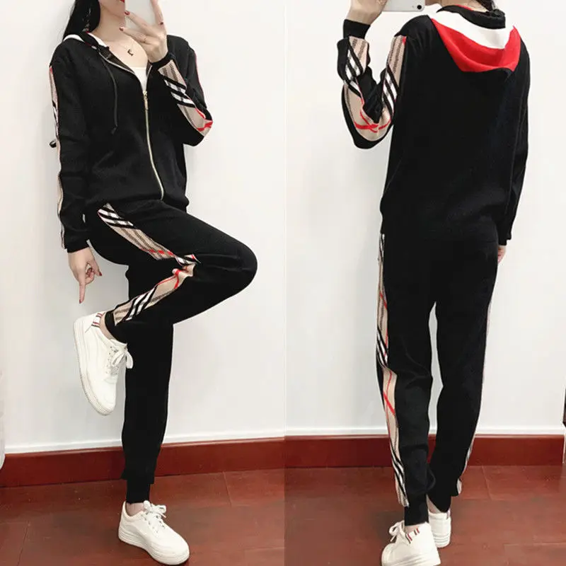 

Spring and Autumn Slim Suit Women's Knitted Western Style Casual Sports Suit Female Fashion Temperament Two-piece Suit