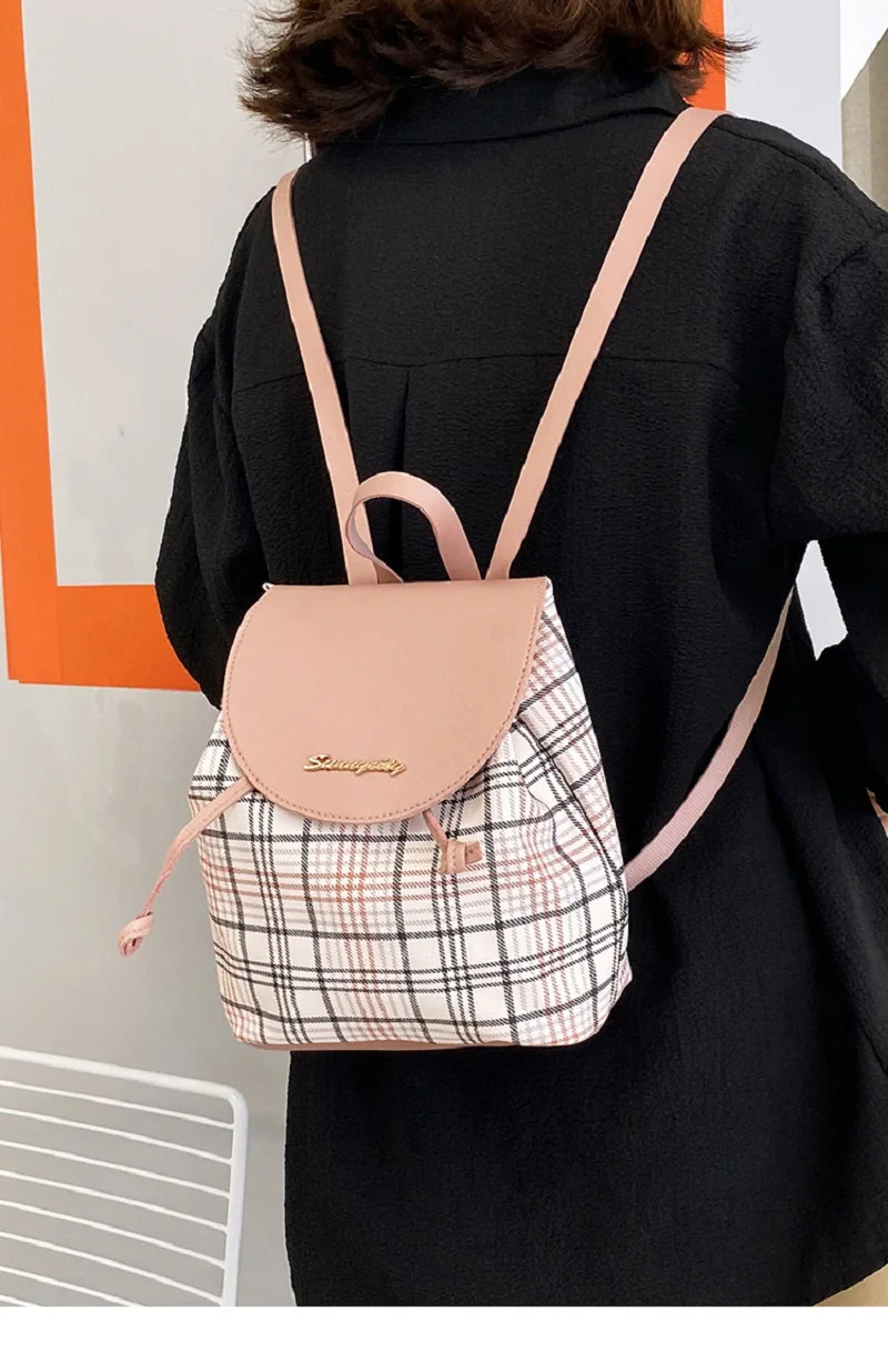 

Shopper Bag 2021 Fashion Texture Korean Style Check Small Backpack Western Style Backpack