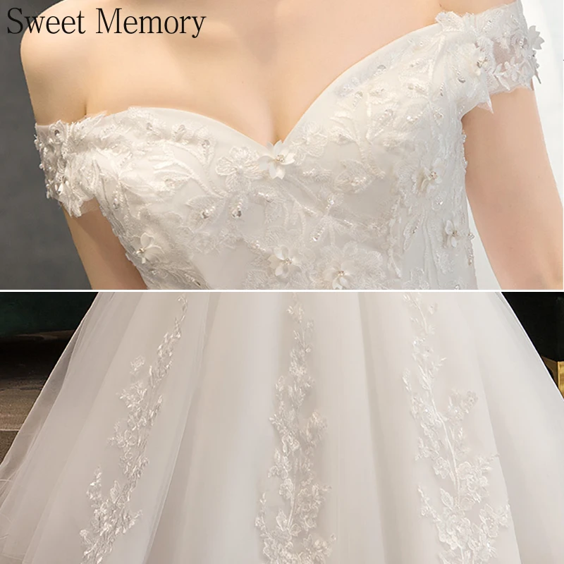 

Sweet Memory Elegant Princess Wedding Dress 2021 Boat Neck Appliques Lace Up Tulle Bridal Dresses Woman Robe De Mariage Vestidos