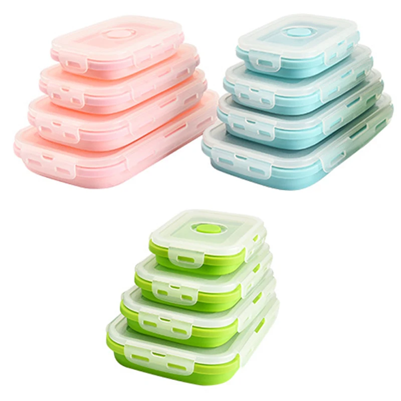 

4Pcs/Set Foldable Silicone Bento Lunch Box Set Food Storage Container Picnic Can Be Used For Microwave Heating контейнер для еды