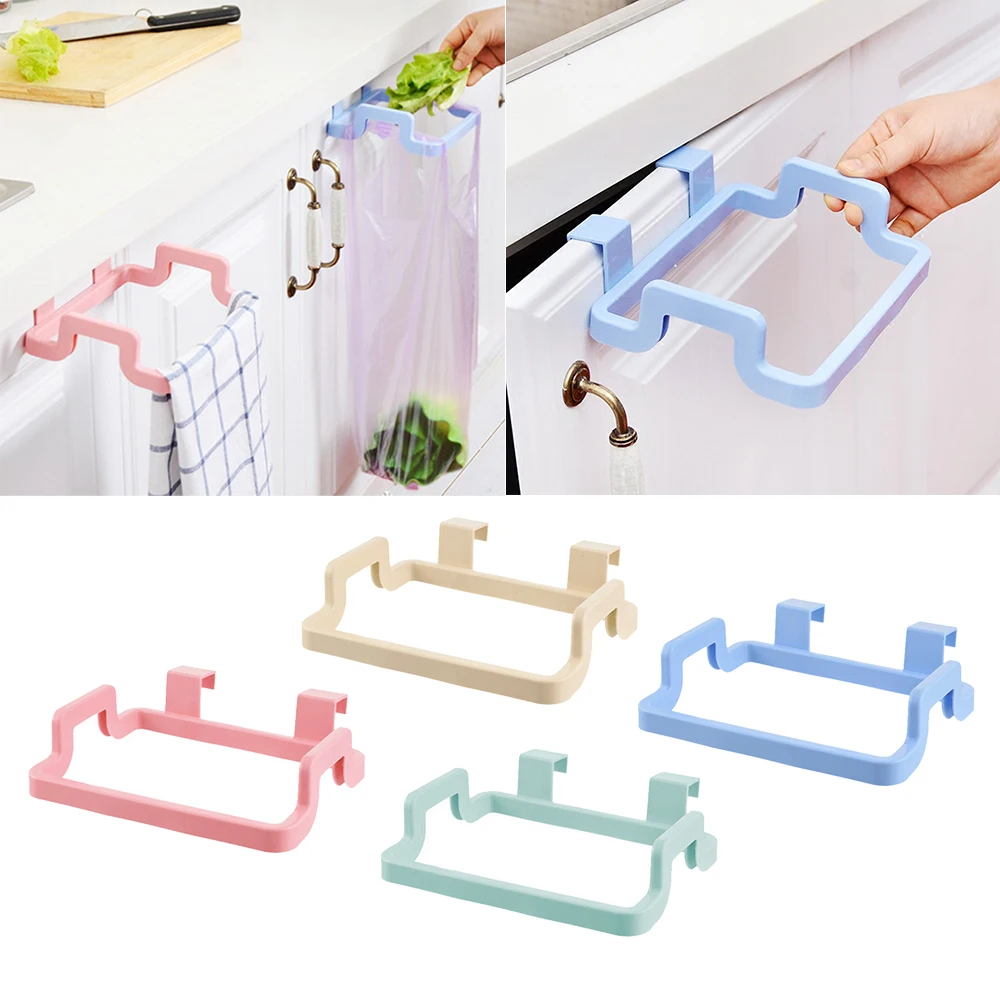 

Garbage Bag Holder Hanging Towel Trash Bags Plastic Rack Kitchen Dishrag Rubbish Storage Holders for Cupboard Back Cabinet Door