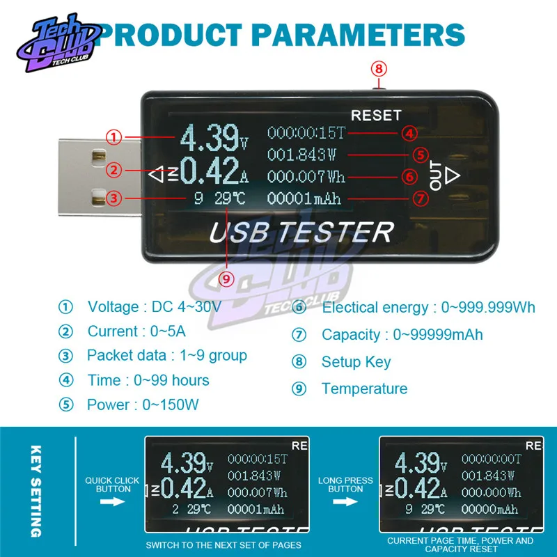 Зарядное устройство USB тестер постоянного тока 3 30 в детектор напряжения