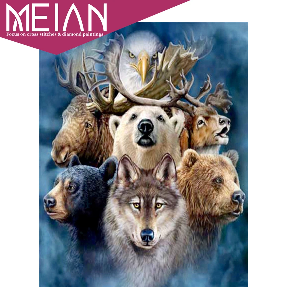 2020 Алмазная вышивка с медведем картина из страз MEIAN Deer 5D мозаика животными