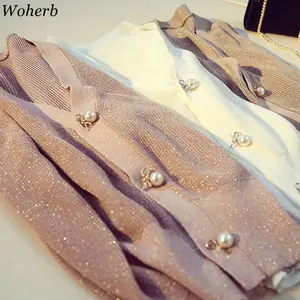 Woherb осенние женские кардиганы 2020, модный тонкий женский вязаный свитер, корейский свитер с V-образным вырезом, женский свитер на пуговицах с длинным рукавом