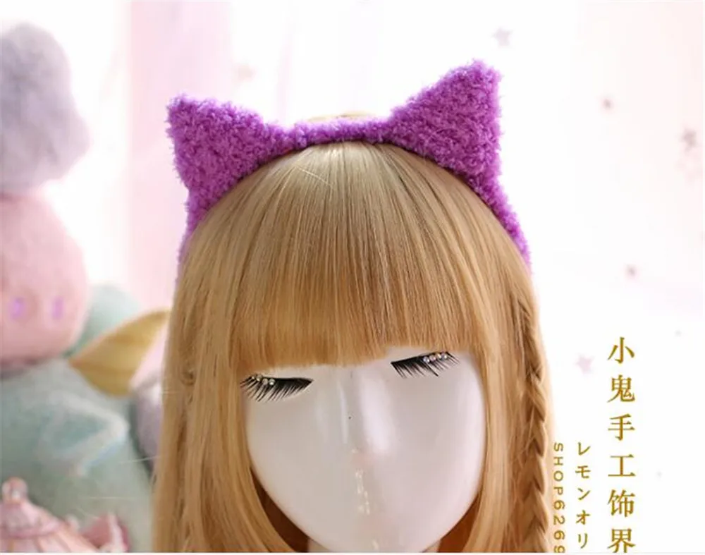 Женская пушистая повязка на голову с бантом и кошачьими ушками|Аксессуары для