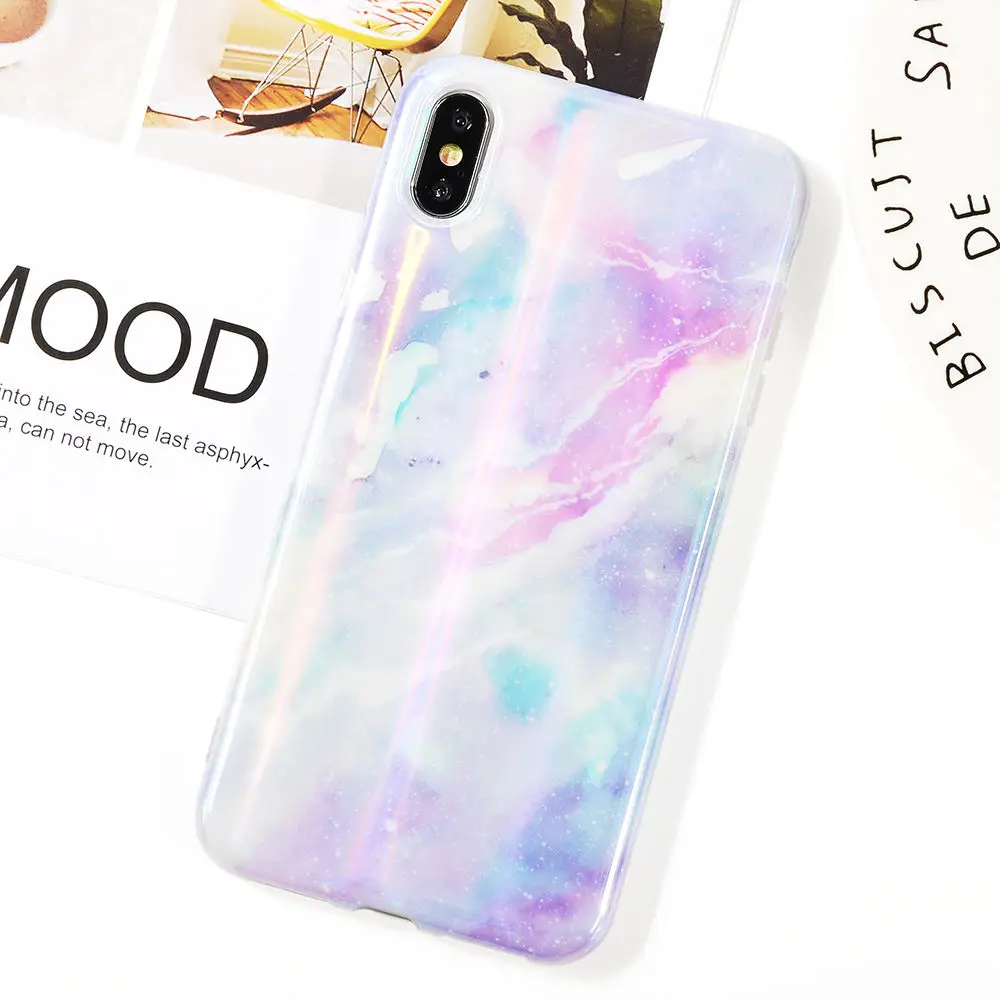 T3 Глянцевый лазерный мраморный чехол для iphone X XS Max, мягкий силиконовый чехол для iphone 6, 6s, 7, 8, 7 plus, задняя крышка для телефона - Цвет: T3