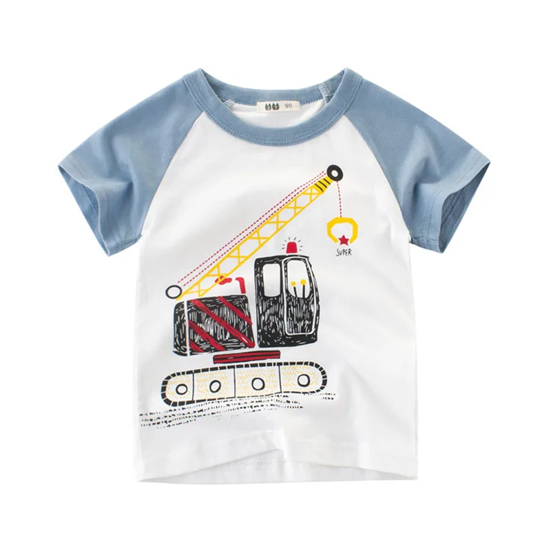 

Summer Kids Boys Short Sleeve T-shirts Tops Clothes 2-8Y Baby Boy Excavator Print Tees Children Clothing Kid Cotton Outfit
