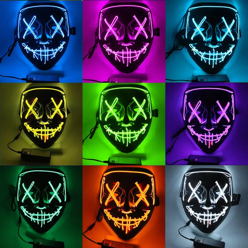 Led Mask Halloween Cool Neon Masks Luminous Glow In The Dark Party Masque Masquerade Maske Lights Cosmask Horror Glowing | Дом и сад