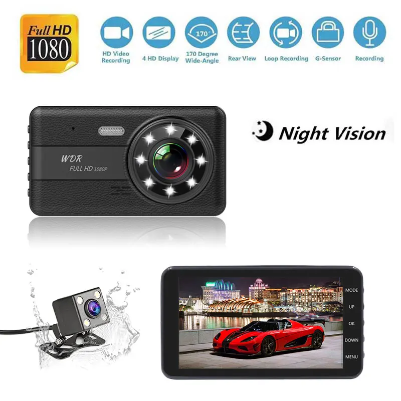 Olysine новейший 4 дюймовый Dashcam Full HD 1080P Автомобильный видеорегистратор с двумя