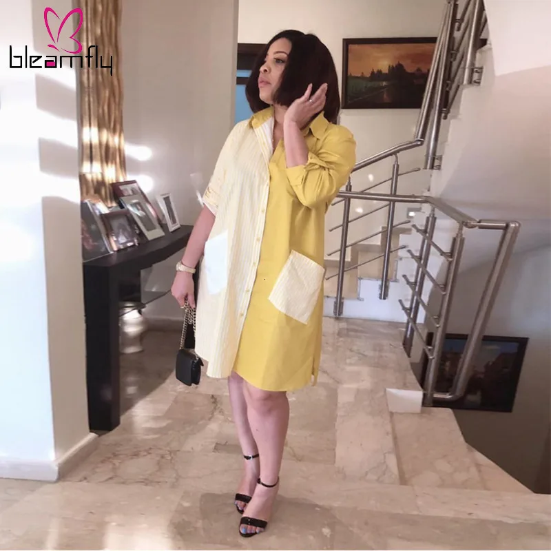 Полосатое платье рубашка с карманами женская одежда осенняя Повседневная