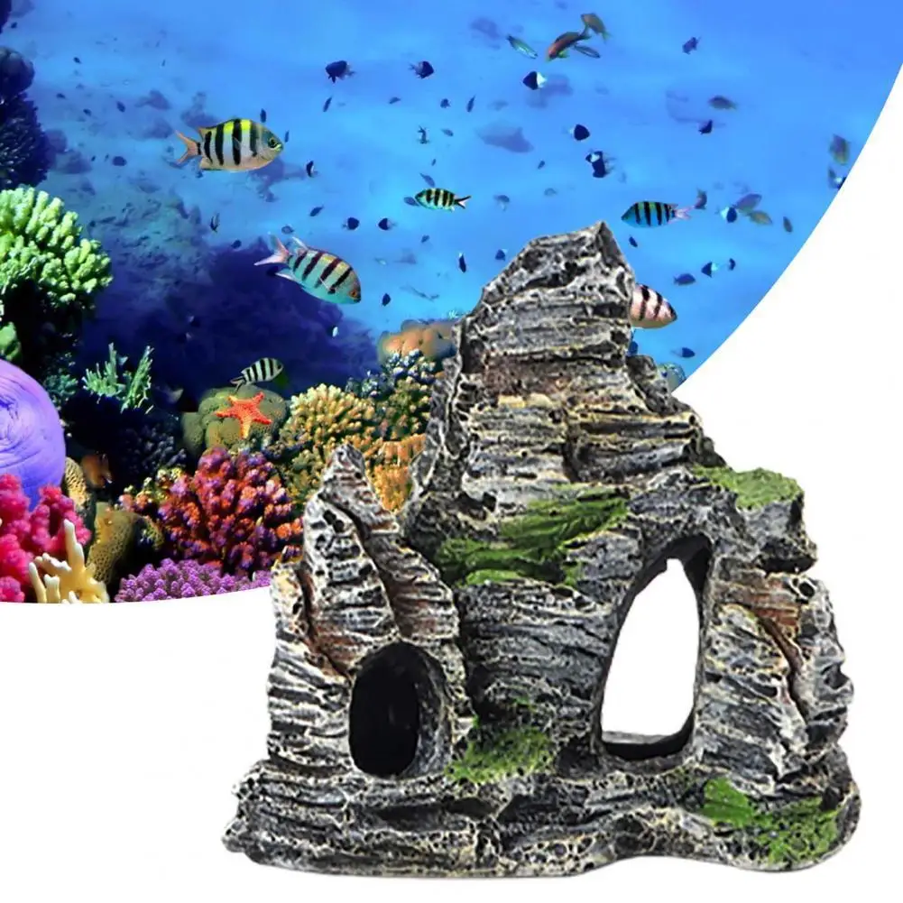 

50% Hot Sales!!! Rockery Ornament High Simulation Fish Hideout Resin Mountain View Aquarium Decoration for Home Decor