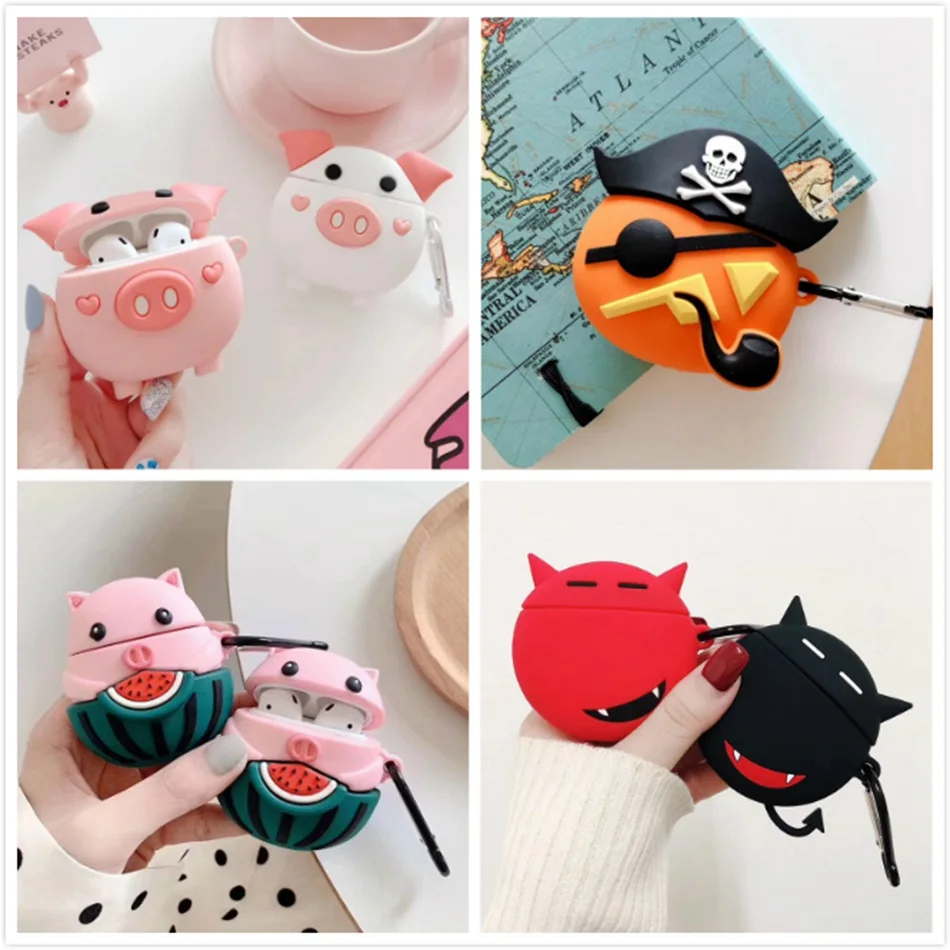 3D Bluetooth Плетеный чехол для наушников Airpods силиконовый милый мультяшный с рисунком