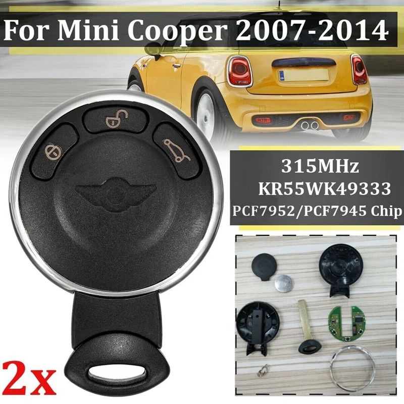 

NEW-3 Buttons with PCF7952 Chip 315MHz Remote Key Fob Shell for Mini Cooper 2007-2014 KR55WK49333(2Pcs)