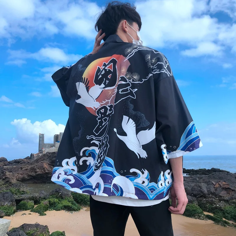 

Japanese Yukata Kimono Male Yukata 2020 Kimono Cardigan Men Boho Samurai Kimono Karate Traditional Japanese Kimonos FF2564