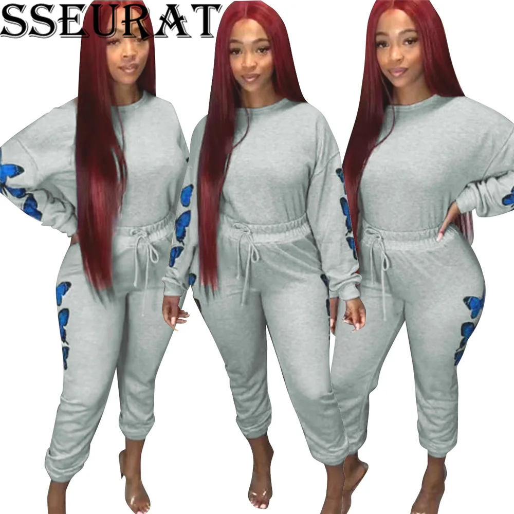 

Спортивный костюм SSEURAT женский из двух предметов, топ с принтом и штаны, модный спортивный костюм для фитнеса, на осень