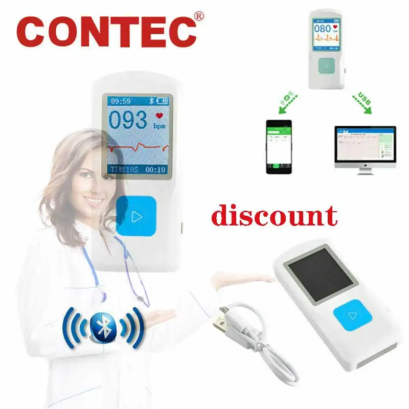 Genuine CONTEC Handheld Portable ECG EKG Machine Heart Beat Monitor LCD USB Bluetooth PM10 with Software App for Ios Android