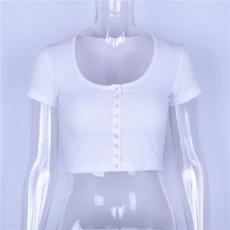 

Summer Solid Sexy Crop Tops Women 2021 New Short Sleeve Button Bodycon White Shirts Female Fashion Patchwork Casual Blouses
