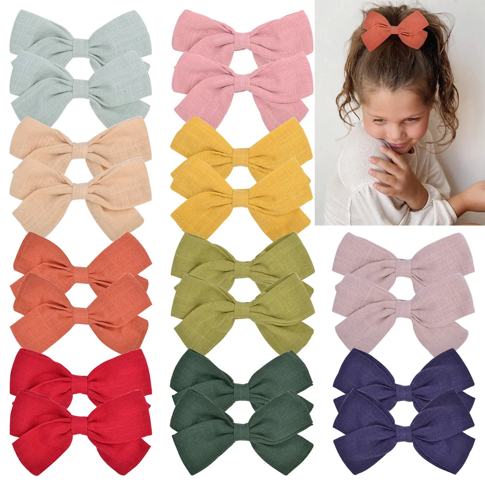 

1 Piece Kids Headwear 3.6 Inch Solid Cotton Fabric Hair Bows Clip for Girls Handmade Hairpin Barrettes for Kids Hair Accessories