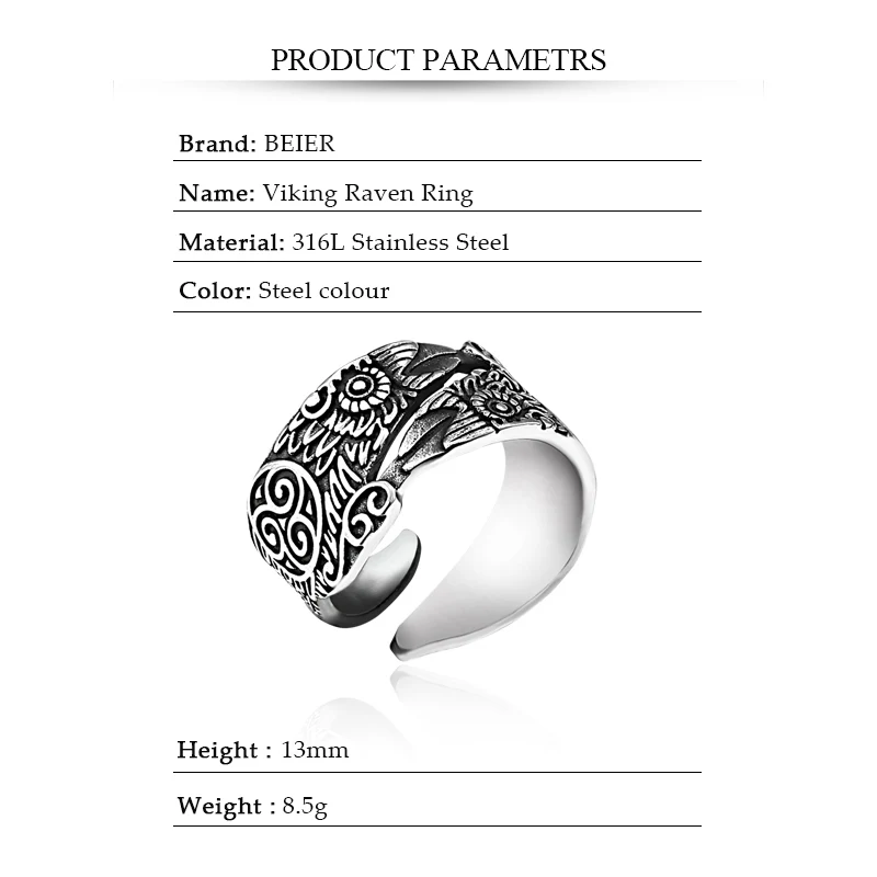 Мужское кольцо на удачу от BEIER из нержавеющей стали 316L в стиле панк ювелирное