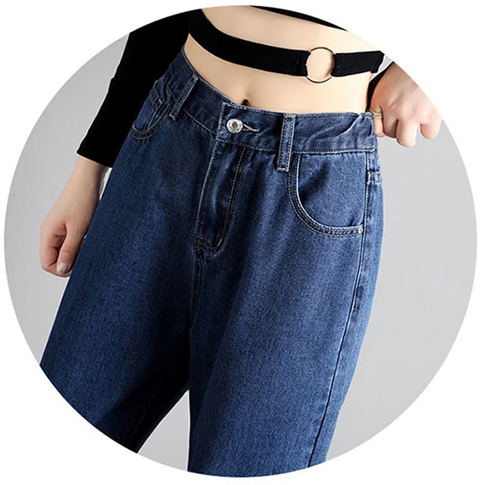 Women Jeans Elastic Waist Denim Pants Straight Trousers Ladies Casual Streetwear Mom Spring Autumn Ankle Length | Женская одежда