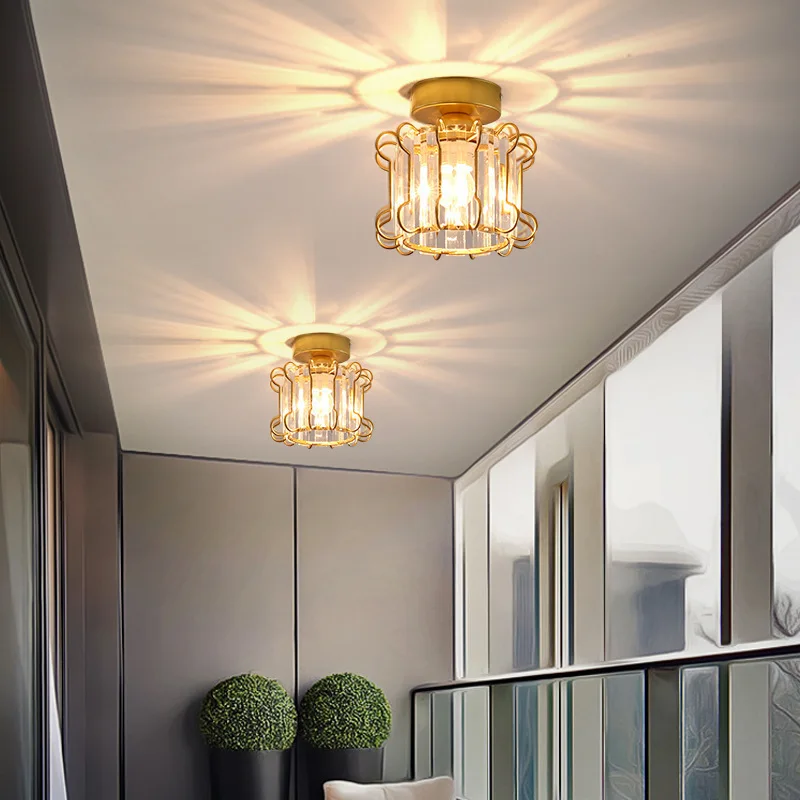 

Nordic Led Cryatal Ceiling Light Light Luxury Aisle Corridor Entrance Hall Balcony Clock Room Square Round Lamp Black Gold