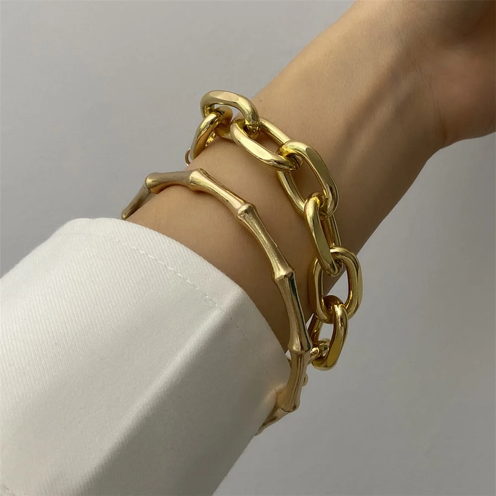 2 шт./лот Набор браслетов с толстой цепочкой из бамбука в стиле стимпанк