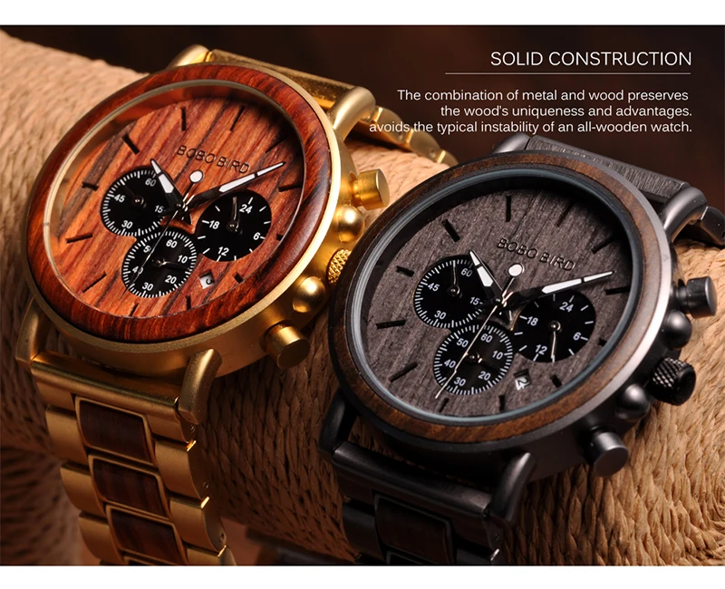 BOBO BIRD relogio masculino роскошные мужские часы металлические деревянные наручные часы с хронографом кварцевые часы на заказ Рождественский подарок J-Q26