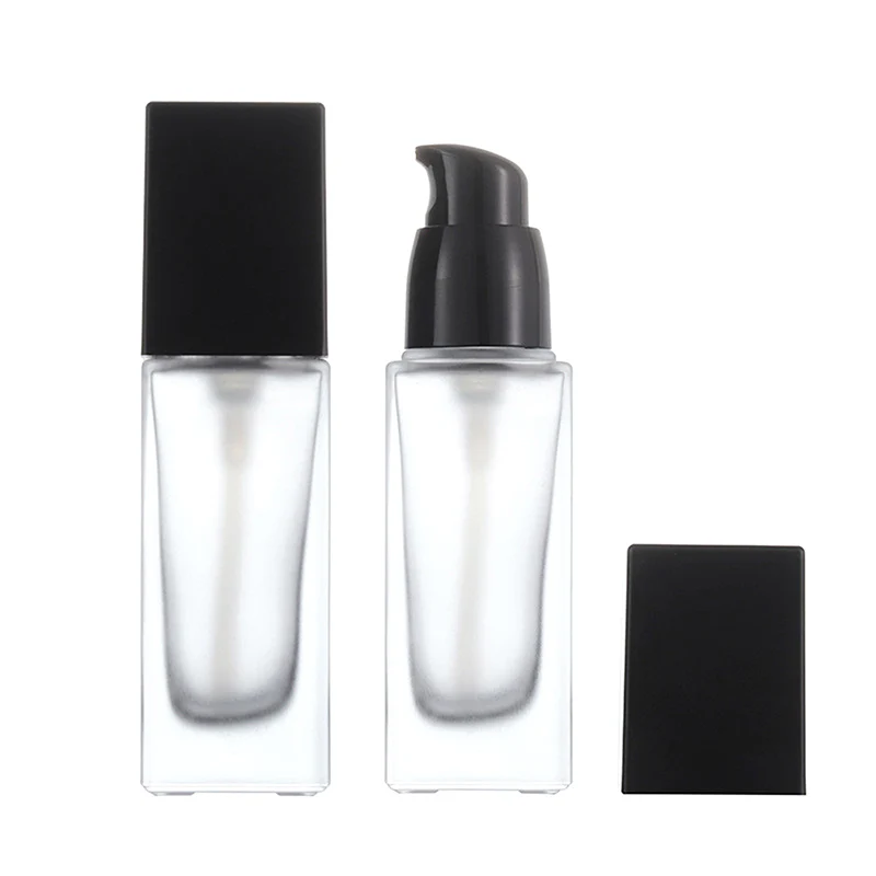 

30Ml Lotion Liquid Refillable Bottle Foundation Square Frosted Glass PumpBottle