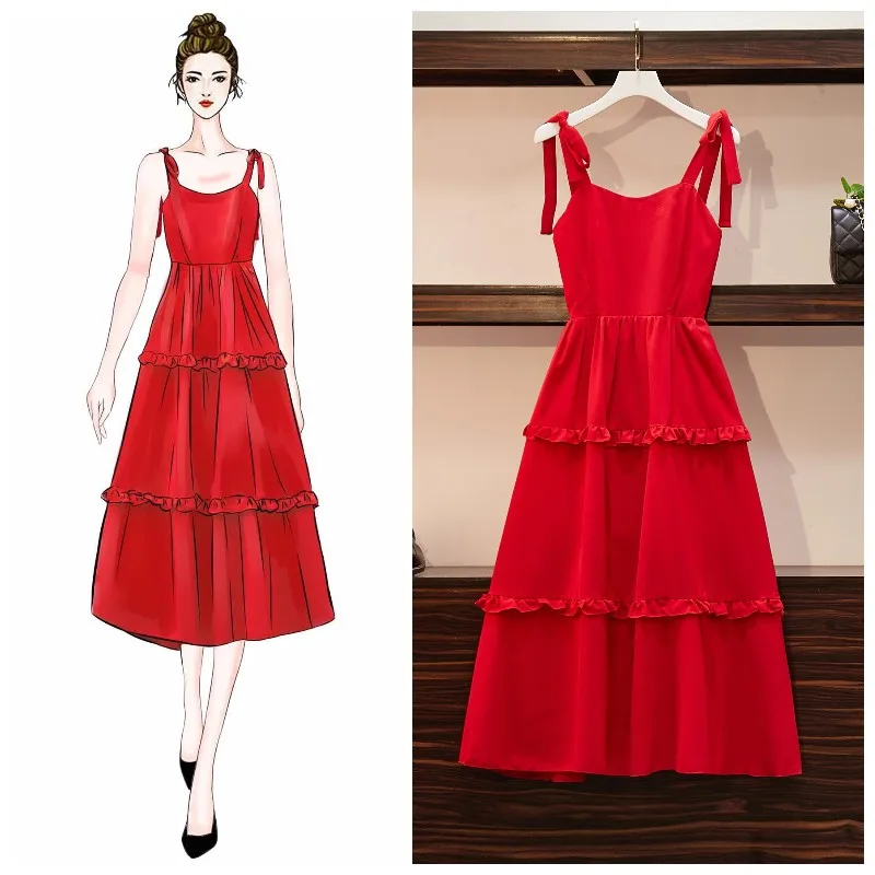 Французское женское платье с большим размером и сказочным платьем на бретельках