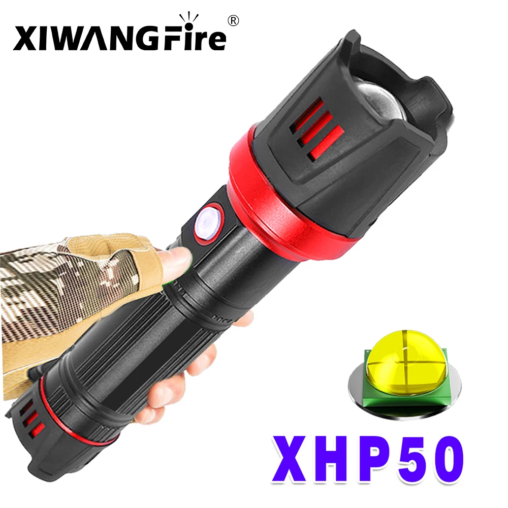 

2020 Новый XHP50 Ультра Мощная 26650 светодиодный вспышка светильник USB Перезаряжаемые светодиодный фонарь Тактический зум светильник для кемпин...