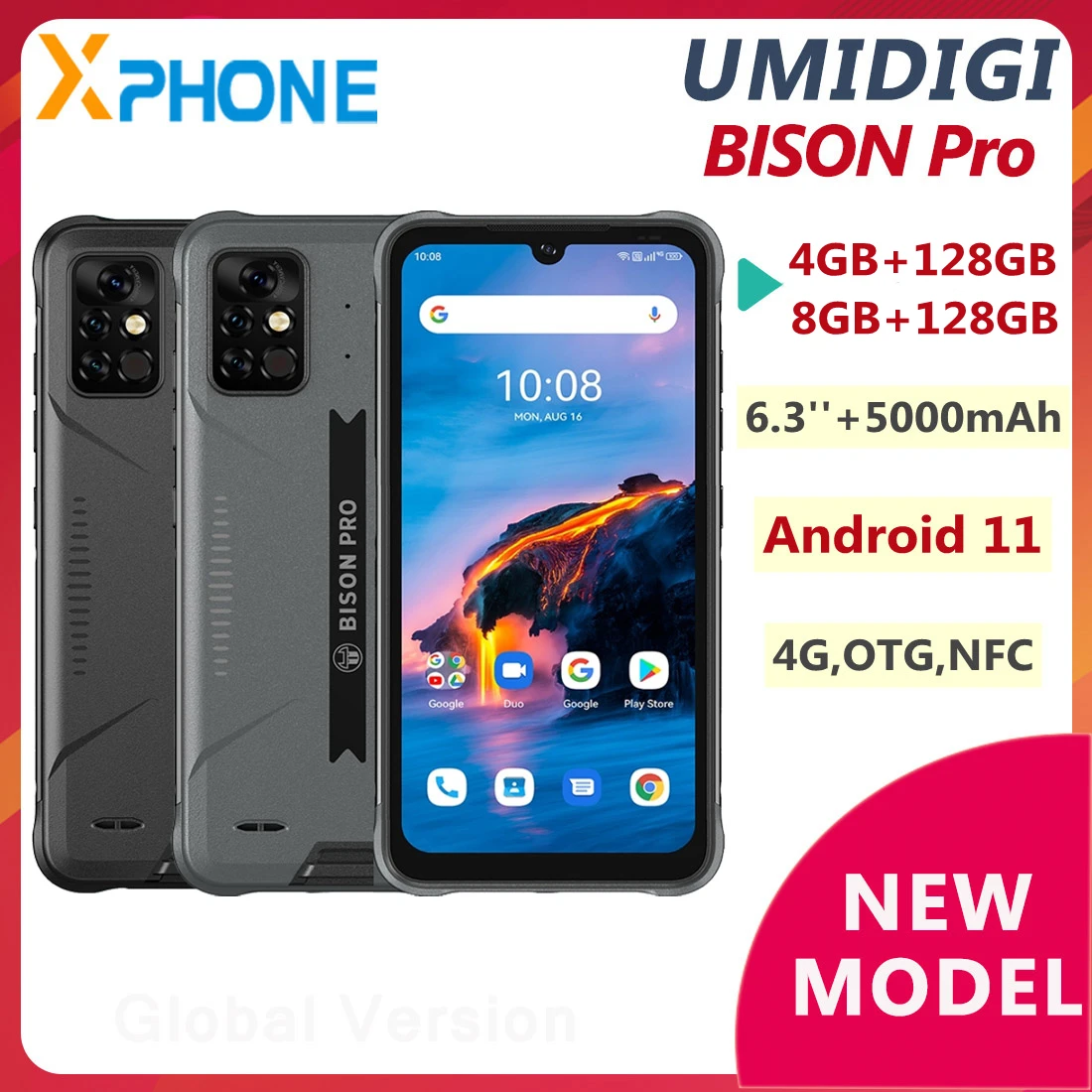 Смартфон UMIDIGI BISON Pro IP68/IP69K задняя камера 48 МП 6 3 дюйма Android 11 5000 мА · ч MTK Helio G80