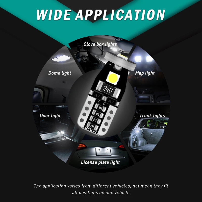 2x t10 светодиодный лампочка w5w светодиодный автомобильный DRL 3030 3SMD 194 168 габаритные огни для чтения интерьерная лампа резистор Canbus 12V 6500k белый короткий