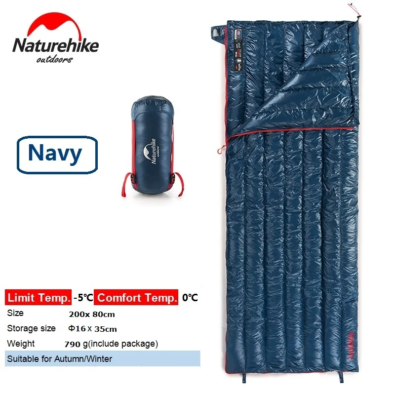 Navy 200x80cm Naturehike 200x80cm 190x72cm Large Ultra Light Down Winter Sleeping Bag Adult Outdoor Camping Goose Down Sleeping Bag Keep Warm - Цвет: Navy 200x80cm