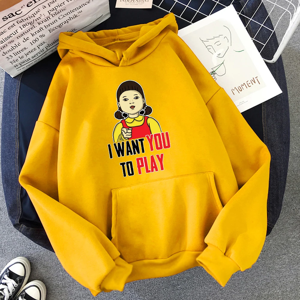

I Want You To Play Squid Game Hoodies Men Cartoon Funny Cosplay Sweatshirt Hot Korean TV Series Streetwear Round Six Mens Hoodie