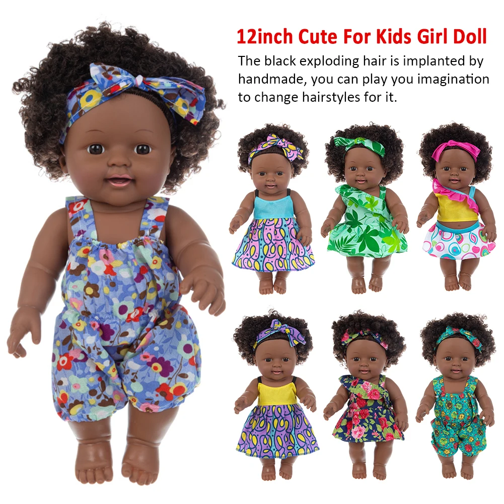 

12inch With Clothes Lifelike Fun Black Girl Doll Fashion Toys For Kids Cute Birthday Gift Soft Vinyl Play Baby African American