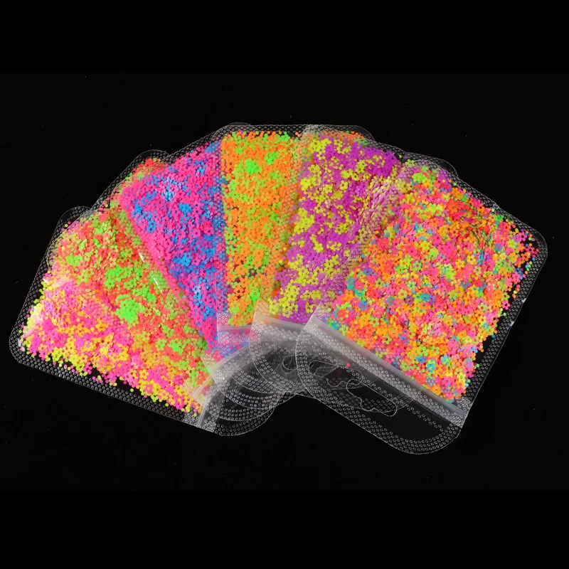 

Fluorescence Flower Shape Sequins 4MM Neon Nails Glitter Flakes 3D Mix Color Nail Art Accessory Manicure Design Decorations