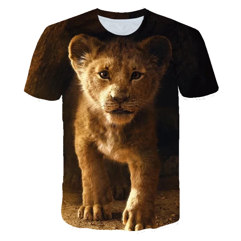 

Summer 2021 Best-selling 3D lion Print T-shirt Cute animal T-shirt Boy Girl Shirt Baby comfortable Casual Top 4-14T O Collar Top