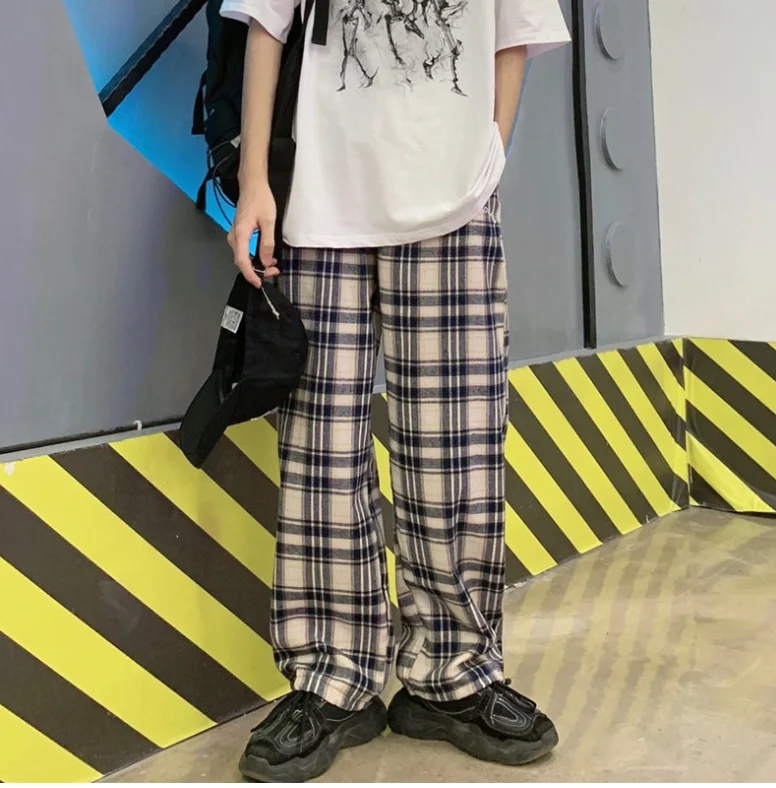 

Men's casual pants 2020 spring and summer new loose straight plaid casual pants youth personality fashion trend men's clothing