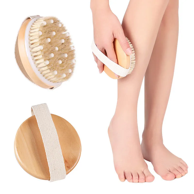 

PPR soft bead bath brush round head handleless comfortable bath back brush lotus wood with massage bead essential oil bath brush