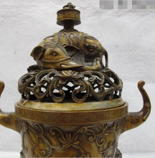 --- 506 +++ тибетская фольклорная Классическая Бронзовая курильница со слоном Zun God |